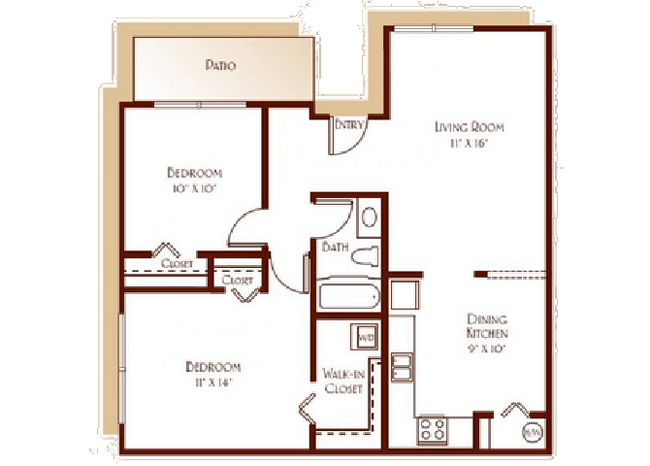 2 Beds 1 Bath 86I floor plan